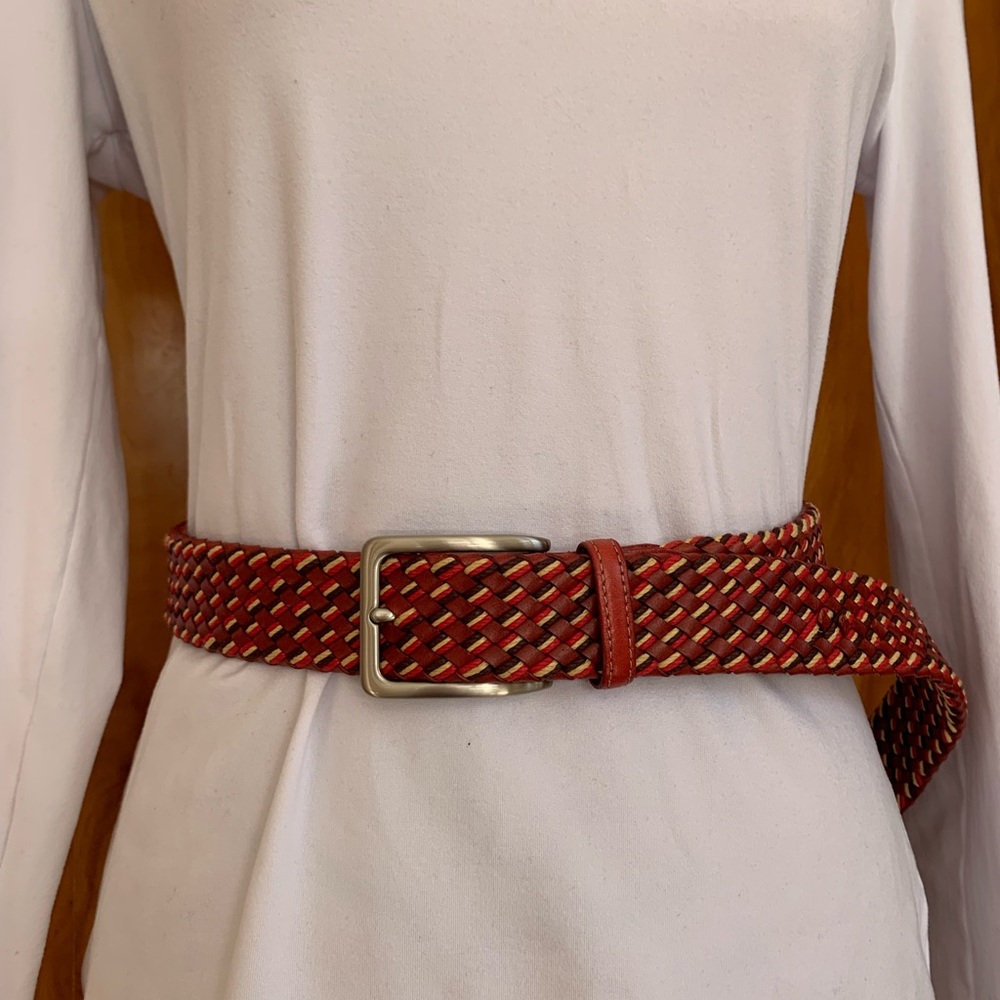 TORINO Italian red, braided cord belt with polished nickel buckle Size 36 VVGUC